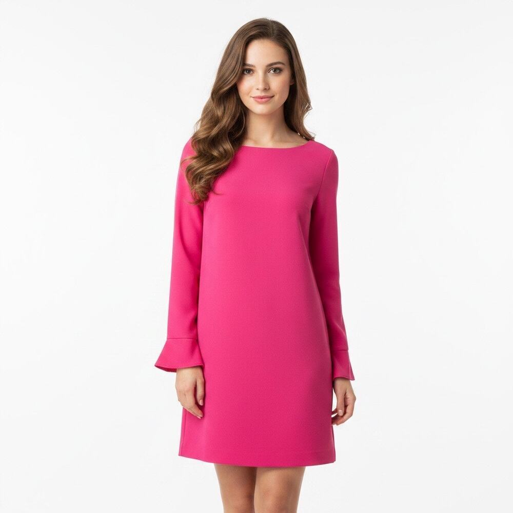 Banana Republic Hot Pink Shift Dress 6 Back Button Long Sleeve Office Barbie